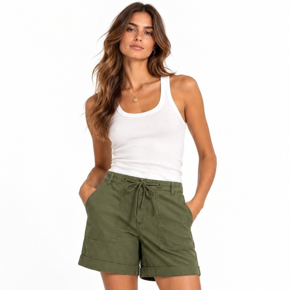 Pistola Etta Curved Shorts Olive Green Utility Drawstring Cotton Size 29 8 NEW